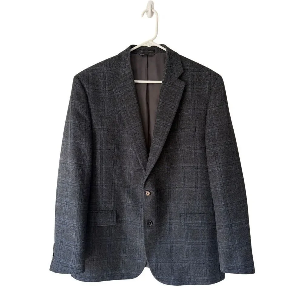 Lauren Ralph Lauren Men’s Blazer Jacket Two Buttons Wool Checked Gray Blue 44 Re